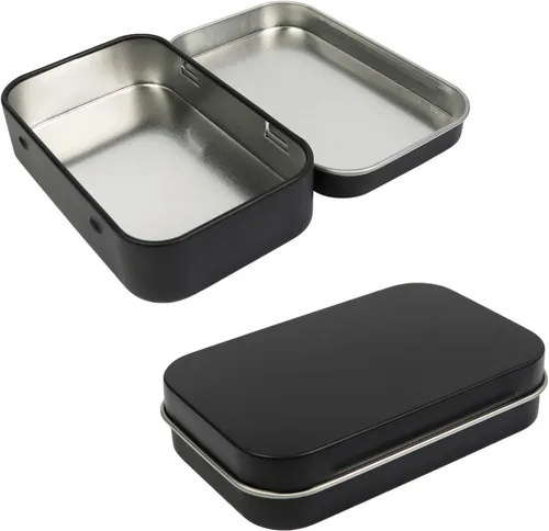 Miniatura 5 de Millennial Essentials Paquete de 10 recipientes rectangulares de metal con bisagras vacías de 3.75 x 2.45 x 0.8 pulgadas, mini caja portátil negra