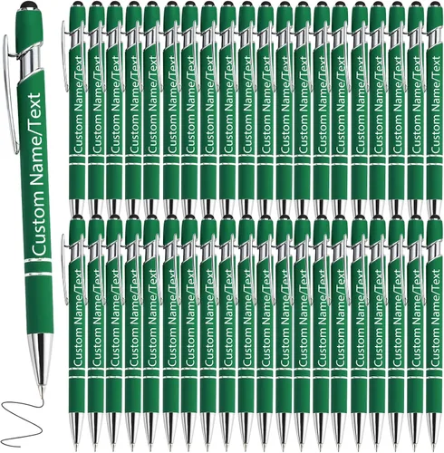 Miniatura 20 de Bolígrafos personalizados con nombre, paquete de 10 bolígrafos personalizados a granel, bolígrafo de tinta negra grabada con punta de lápiz óptico
