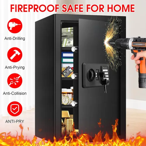 Miniatura 3 de Cajas fuertes grandes para el hogar de 5.0 pies cúbicos a prueba de fuego e impermeables, caja fuerte antirrobo a prueba de fuego con teclado