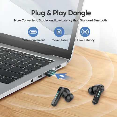 Miniatura 2 de Middle Rabbit SW4 Pro - Auriculares inalámbricos USB para PC y portátiles: auriculares Bluetooth con dongle de 2.4 GHz para el trabajo, auriculares