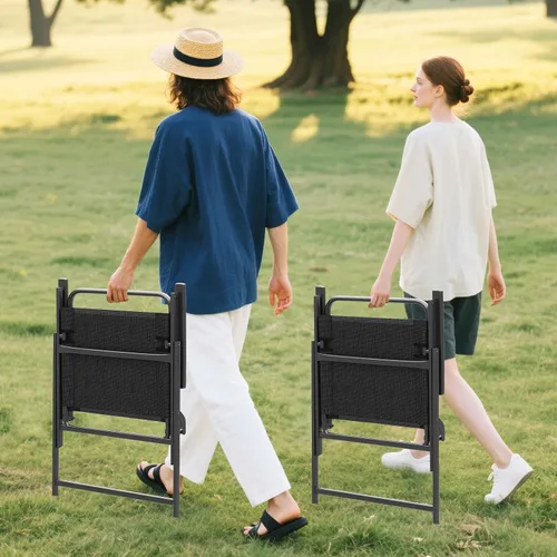 Miniatura 4 de Tangkula Juego de 2 sillas plegables para exteriores, sillas de comedor de patio con asiento de tela transpirable y reposabrazos acogedores, marco