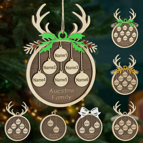 Miniatura 13 de Adornos de Navidad personalizados, familia de 1 nombre, adornos de Navidad de madera personalizados, decoración personalizada, decoración de árbol