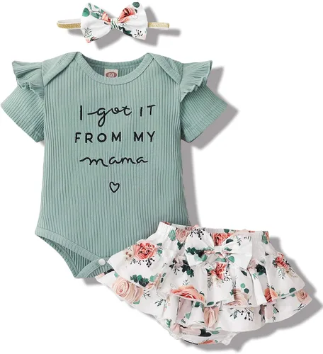 Miniatura 27 de Mioglrie Conjunto de ropa para bebé recién nacida, conjunto de pantalones cortos, conjunto floral de verano, ropa de bebé linda para niña