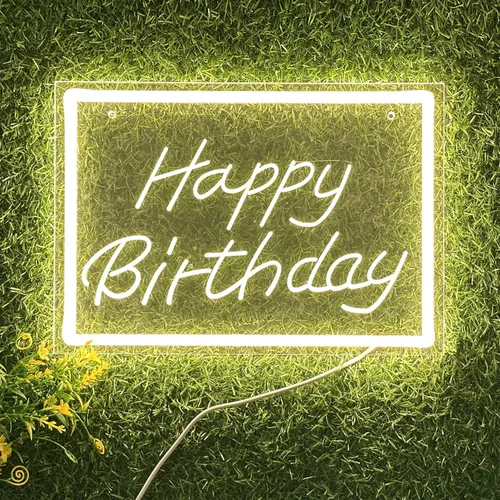 Miniatura 5 de Letrero de neón LED de feliz cumpleaños de 11.8 x 8.3 pulgadas, luz de neón regulable blanca cálida, decoración de pared alimentada por USB