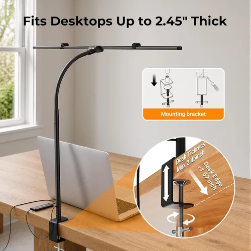 Miniatura 7 de Lámparas LED de Escritorio para Oficina en Casa, Lámpara de Escritorio Inteligente Ajustable con Brazo Giratorio con Abrazadera, Luz de Escritorio