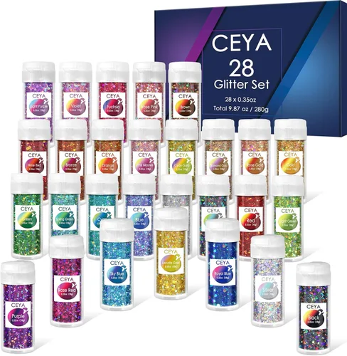 Miniatura 44 de Ceya Brillantina gruesa holográfica, 1 libra/16 onzas, oro diamante a granel, purpurina mixta gruesa y fina embotellada con lentejuelas metálicas