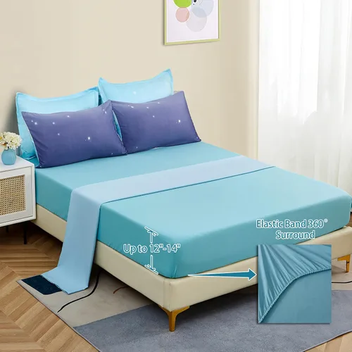 Miniatura 65 de Dinjoy Juego de edredón para niñas, tamaño individual, colorido, azul, rosa, morado, arcoíris, juego de ropa de cama de 6 piezas en una bolsa