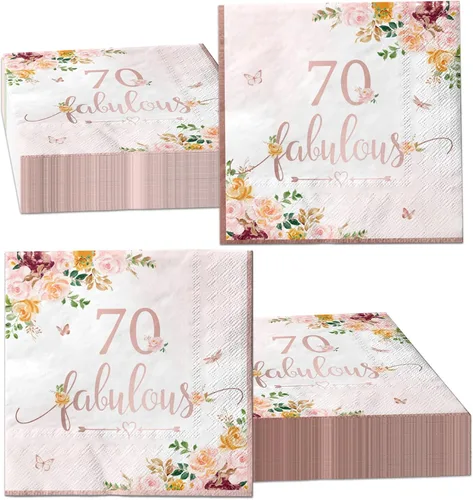 Decoraciones de cumpleaños número 70 para mujer, 40 servilletas de papel falulous de color oro rosa, suministros de fiesta de cumpleaños,