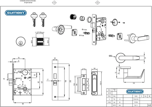 Miniatura 3 de Juego de Manija de Puerta de Palanca de Cerradura de Mortaja Comercial SUMBIN para Puerta de Corredor F13 Función Seccional/Dormitorio