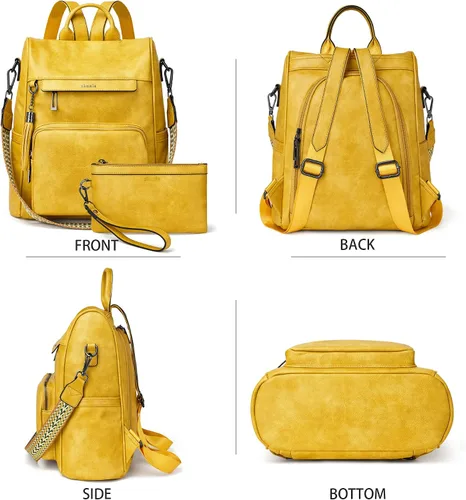 Miniatura 2 de Shrrie - Mochila de cuero antirrobo, mochila de viaje para mujer, bolsa de hombro para mujer