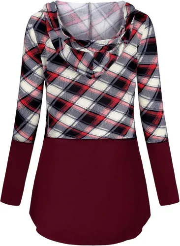 Miniatura 3 de QUINEE sudadera con capucha para mujer de manga larga a cuadros, bloque