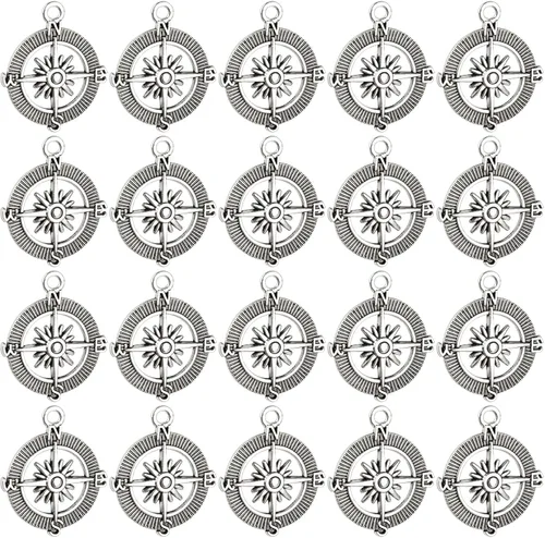 AUEAR, Colgantes de brújula, cuentas espaciadoras de aleación para pulseras, collares, joyería, manualidades, bricolaje