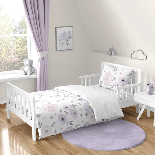 Miniatura 10 de Sweet Jojo Designs Juego de ropa de cama de 5 piezas de edredón, funda y sábanas con diseño de lunares y flores de rosa Acuarela rosa y gris