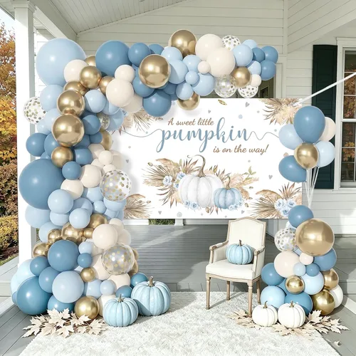 Miniatura 7 de MEHOFOND - Decoración de baby shower con diseño de calabaza pequeña, kit de globos de baby shower con una pequeña calabaza en camino, decoración