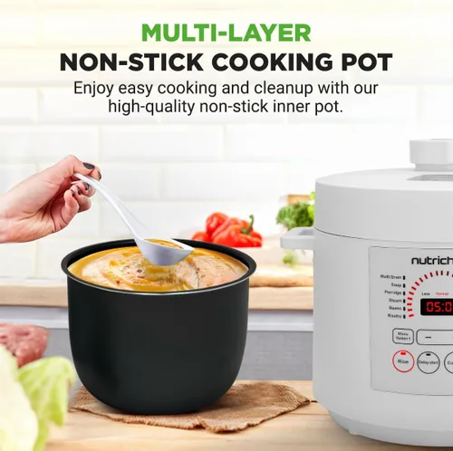 Miniatura 5 de NutriChef Olla a Presión Eléctrica de 6 Cuartos Olla a Presión Digital de Mostrador de 12 Funciones Tiempo y Temperatura Ajustables Función