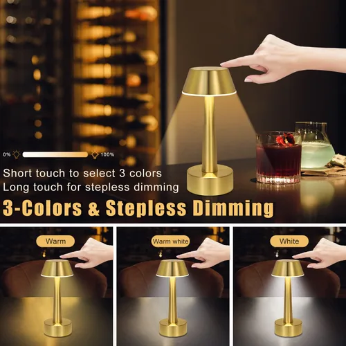 Miniatura 2 de UMEXUS Paquete de 2 Lámparas de Mesa Pequeñas Inalámbricas Recargables, LED a Batería Operadas por Tacto con Atenuación de 3 Colores, Lámparas