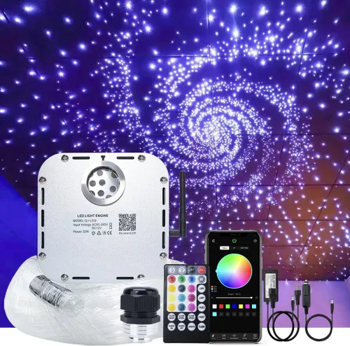 Kit de luz de fibra óptica RGBW con sensor de sonido de 32 W