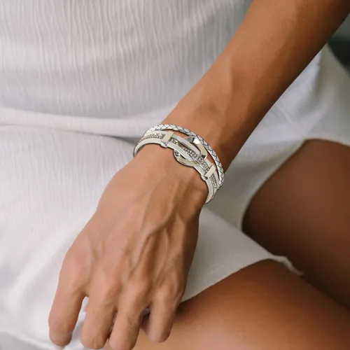 Miniatura 3 de Long tiantian Pulsera de cuero con corazón de 2 capas apilable con cierre de diamantes de imitación, joyería bohemia regalo para mujer