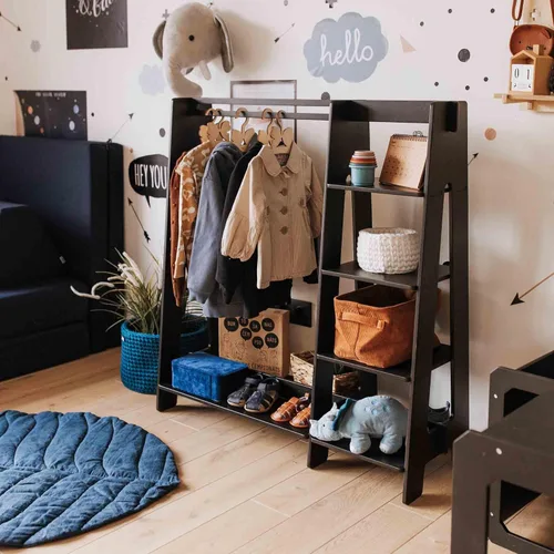 Sweet Home from wood Armario infantil – Perchero de madera con riel colgante y estante de exhibición para niños – Muebles de vestir de bricolaje,