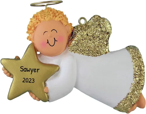 Miniatura 6 de Adorno de ángel personalizado 2025 – Reloj de adorno de ángel bebé de oso marrón, adornos de bebé de Navidad al aire libre para alas de árbol