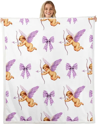 Miniatura 20 de Manta de vellón de ballet para niña, manta de ensueño con lazo rosa de princesa bailarina para sofá de adultos, manta suave kawaii a rayas círculos