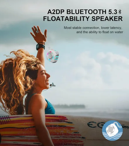 Miniatura 6 de comiso Altavoz Bluetooth de ducha, IPX7 impermeable con múltiples luces, flotante, altavoces inalámbricos con graves fuertes y sonido HD fuerte