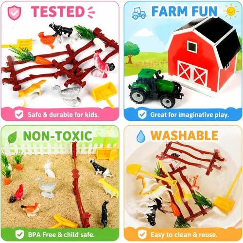 Miniatura 3 de Carolart Farm - Contenedor sensorial con arena sensorial, juguetes de granero y tractor Juguetes de granja con animales de granja, juguetes