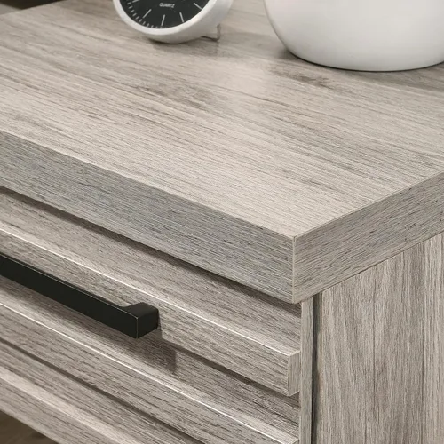 Miniatura 3 de Roundhill Furniture Alvear Mesita de noche contemporánea de madera con base de metal, gris desgastado