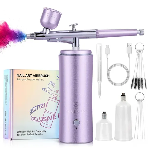 Miniatura 14 de SAVILAND Aerógrafo para Uñas: Creatividad Ilimitada de Arte de Uñas Kit Pro de Aerógrafo de Doble Modo Recargable Boquilla de 0.3mm Set de Púrpura