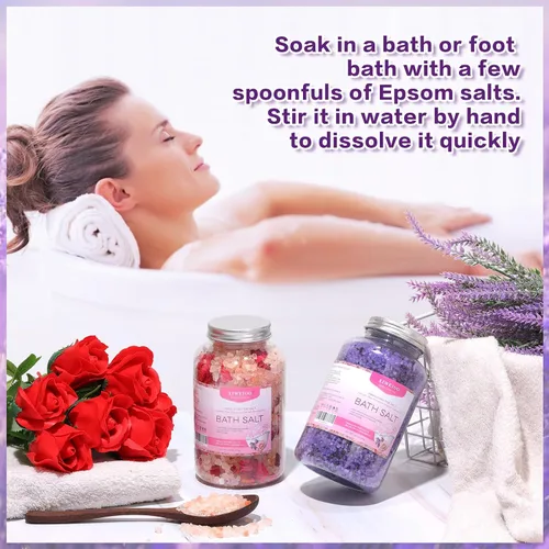 Miniatura 4 de Kit de sales de baño, sal rosa del Himalaya, 46 onzas, paquete de 2 aceites esenciales de sal de Epsom natural y lavanda, relaja y duerme mejor