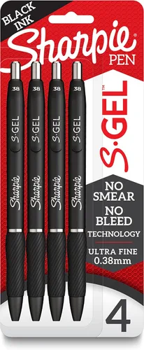 Sharpie S-Gel, bolígrafos de gel, punta ultra fina (0.38 mm. / 1/64 pulgadas) color negro, 4 unidades