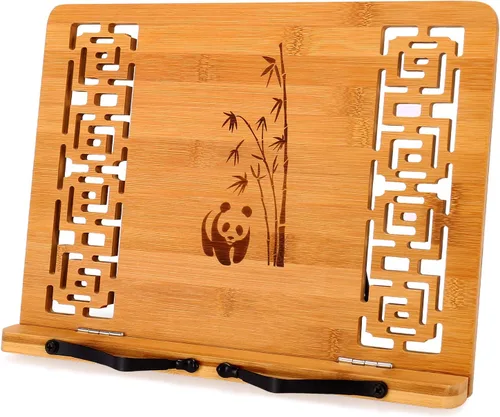 Miniatura 17 de MEGREZ Soporte de libro para lectura (13.2 x 9.4 pulgadas) Soporte de bambú para libros de cocina para cocina, soporte ajustable