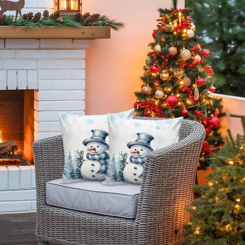Miniatura 4 de Funda de almohada de invierno para exteriores, impermeables, paquete de 2 fundas de cojín con diseño de copos de nieve en acuarela de Navidad