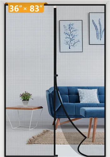 Miniatura 11 de Yotache - Puerta mosquitera magnética estrecha para puerta de 26 x 78 pulgadas, tamaño de malla de 28 x 79 pulgadas, malla de fibra de vidrio Negro