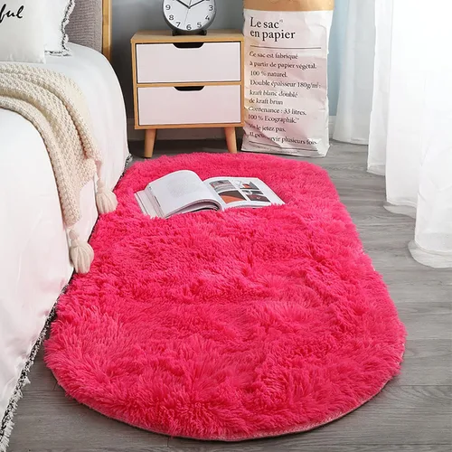 Miniatura 14 de ZZenSmot Alfombra ovalada y esponjosa, alfombra de noche de felpa suave, color liso, para dormitorio, sala de estar, color rosa, 63 x 24 pulgadas