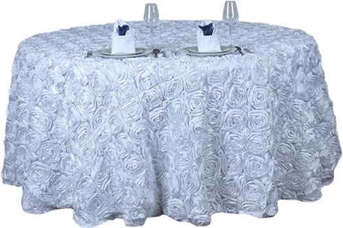 Miniatura 4 de Mantel de satén 3D con rosetas elevadas para fiestas, camino de mesa para bodas, fiestas, comedor, mantelería, manteles redondos de 47 pulgadas