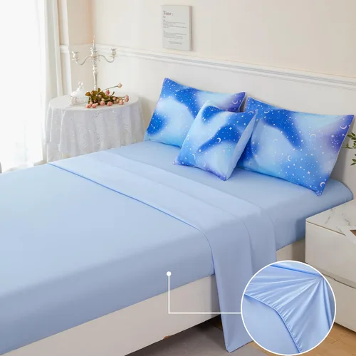 Miniatura 6 de URBONUR Juego de 6 piezas de edredón con brillo degradado para niñas, tamaño completo, ropa de cama de galaxia azul para niños, juego de edredón