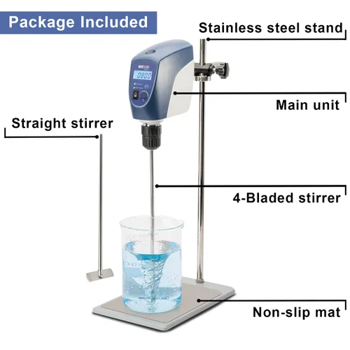 Miniatura 2 de ONiLAB Agitador Eléctrico Superior, Mezclador Agitador Superior Digital LCD con Varilla de Agitación y Soporte, Potente 20L, 10000 mPas, 50~2200RPM