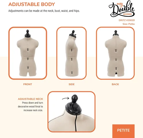 Miniatura 5 de Dritz My Double Designer - Maniquí de costura ajustable de talla pequeña de EE. UU. 0-6, maniquí de ropa femenina para coser, ajustar y drapear