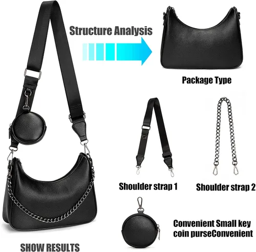 Miniatura 2 de Bolsos tipo Hobo pequeños para mujer bolsa de hombro suave multiusos ligera retro con monedero 2 piezasjuego