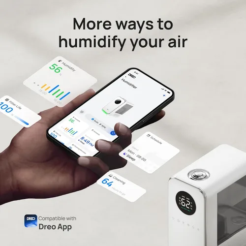 Miniatura 6 de Dreo - Humidificadores para recámara, llenado superior, inteligente, silencioso, vapor frío, difusor de aceite y luz nocturna, tiempo