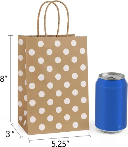 Miniatura 2 de BagDream Pequeñas bolsas de regalo de papel 25pcs 5.25x3x8 pulgadas con asas, bolsas de fiesta de compras reciclables Kraft Brown Dot Marrón