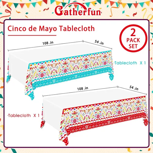 Miniatura 2 de Gatherfun Suministros para Fiestas y Decoraciones del Cinco de Mayo - Ultimate Paquete de 2 Suministros para Fiestas Mexicanas con Vibrante Mantel