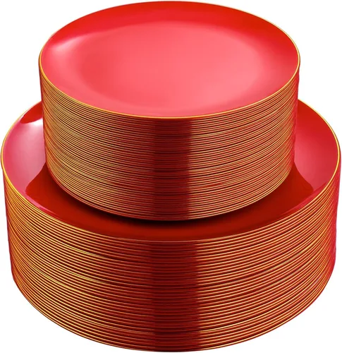 Miniatura 11 de PULOTE 100 piezas de platos de plástico verde - Platos desechables verdes con borde dorado - Incluye 50 piezas de cena de 10.25 pulgadas, 50 piezas