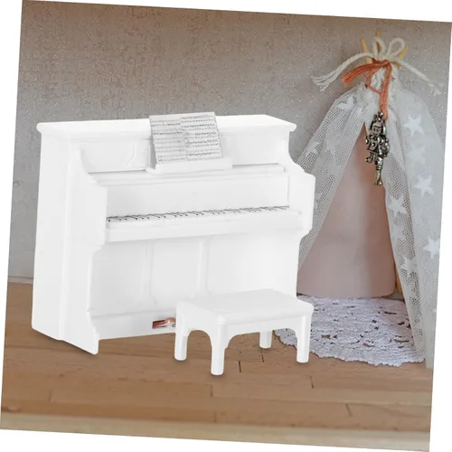 Miniatura 6 de TOYANDONA Casa de muñecas vertical modelo de piano en miniatura teclado de piano juguete con taburete para niños musical educativo micro paisaje