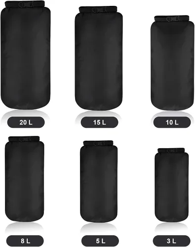 Miniatura 3 de Shappy Juego de 6 bolsas secas impermeables, ligeras, herméticas, con sacos de 20 L, 15 L, 10 L, 8 L, 5 L, 3 L y correa de hombro larga ajustable