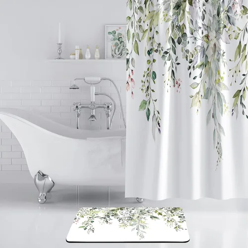 Miniatura 6 de BBiggood Alfombras de baño salvia, alfombra de baño verde salvia con hojas de eucalipto, se ajusta debajo de la puerta, alfombra de ducha fina