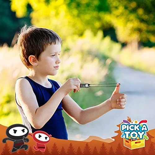 Miniatura 2 de PICK A TOY Juguetes ninja para niños y niñas, suministros de recuerdos de fiesta, ninjas voladores elásticos, 24 piezas, juguetes de tirachinas