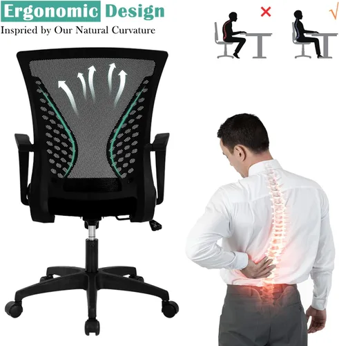 Miniatura 2 de Silla de oficina en casa, silla de escritorio ergonómica, respaldo medio, silla de computadora de PC con soporte lumbar y reposabrazos, silla