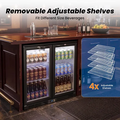 Miniatura 3 de 35.42" W Commercial Under Counter Beverage Refrigerator, 2 Glass Door Back Bar Cooler, Built-in/Freestanding 7.4Cuft Drink Fridge with LED Light